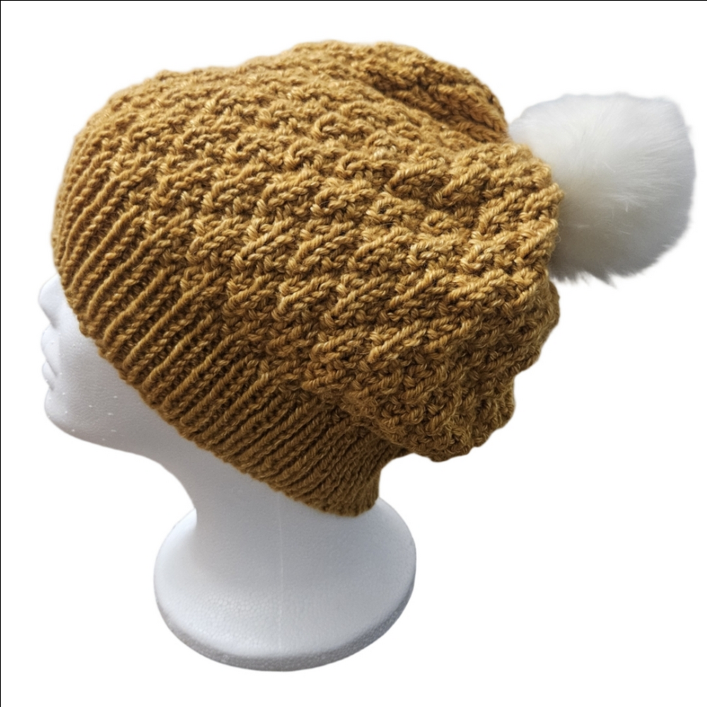 Cozy Mustard Knit Beanie with Pom Pom & Matching Cowl